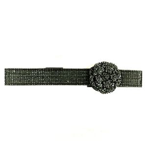 Black Rhinestone Flower Waist Belt